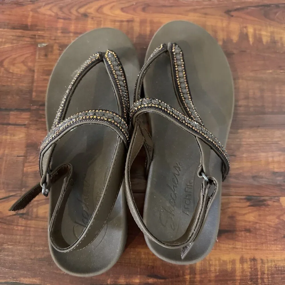 Skechers Arch Fit Womens Sandals Brown US 7 Rhinestone Hook And Loop Ankle Strap - Picture 6 of 14